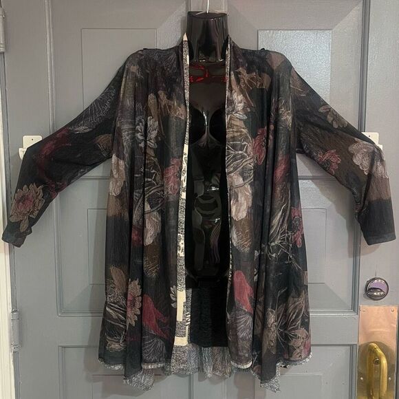 Ali Miles Open Front Reversible Cardigan Floral & Animal Print Oversized Sz S - Picture 4 of 10